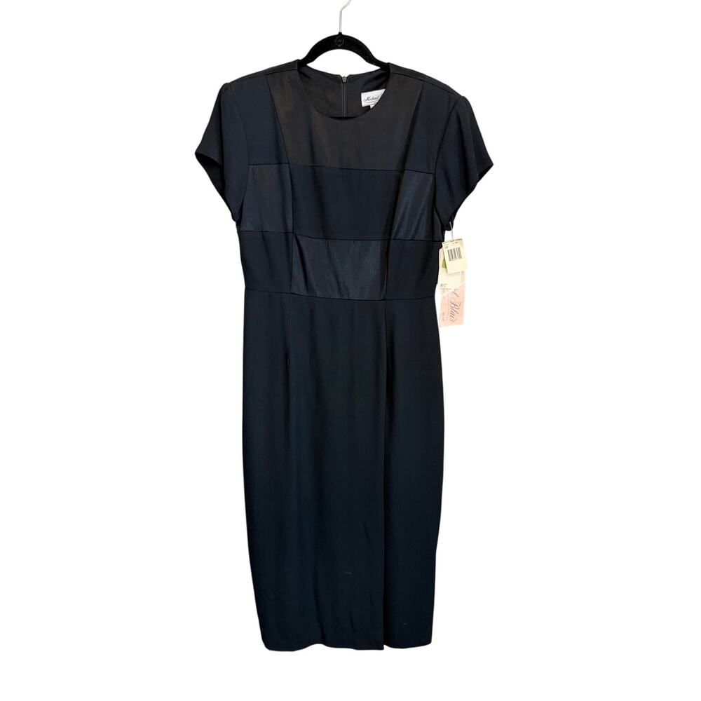 Vintage Michael Blair Sheath Dress Size 10 Black Satin Accent Goth Chic USA NWT